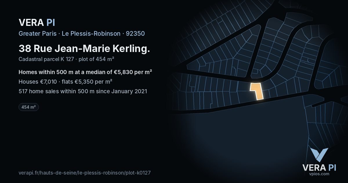 38 Rue Jean-Marie Kerling, Le Plessis-Robinson at night – the plot lit, the parcels around coloured by the prices near them