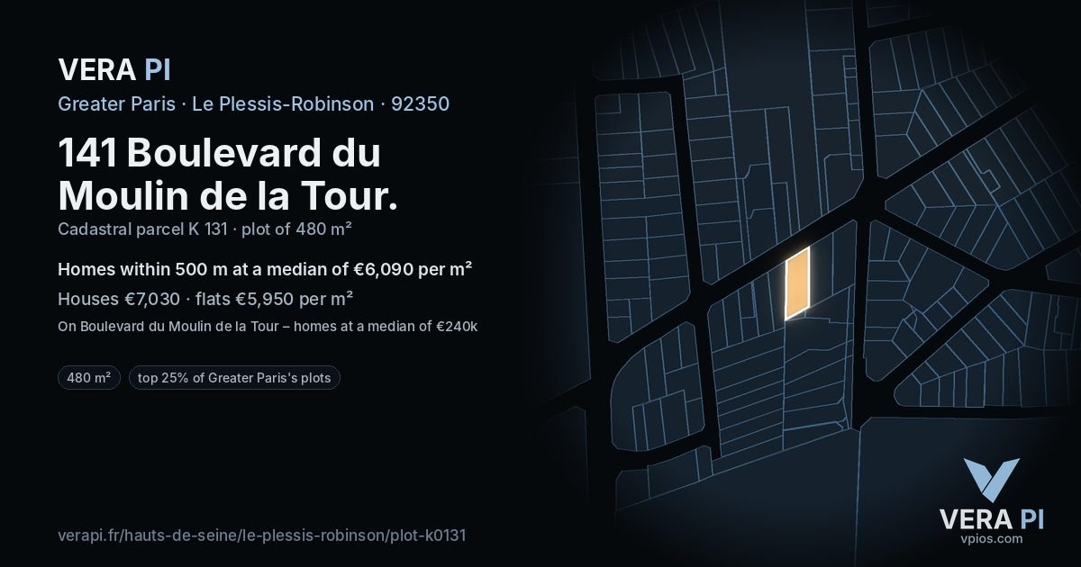 141 Boulevard du Moulin de la Tour, Le Plessis-Robinson at night – the plot lit, the parcels around coloured by the prices near them