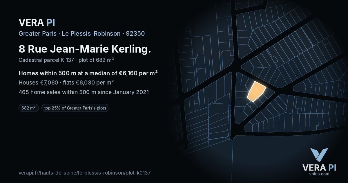 8 Rue Jean-Marie Kerling, Le Plessis-Robinson at night – the plot lit, the parcels around coloured by the prices near them