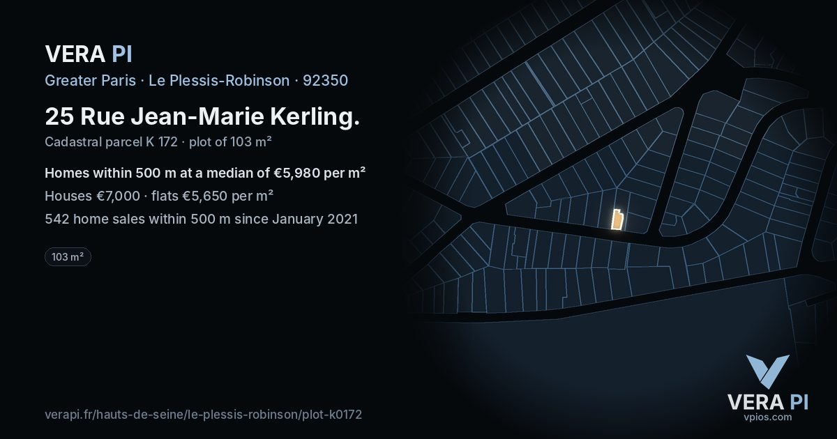 25 Rue Jean-Marie Kerling, Le Plessis-Robinson at night – the plot lit, the parcels around coloured by the prices near them