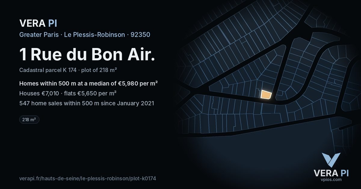 1 Rue du Bon Air, Le Plessis-Robinson at night – the plot lit, the parcels around coloured by the prices near them