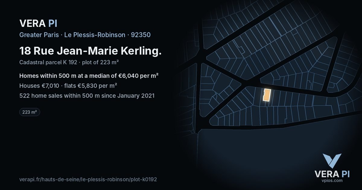 18 Rue Jean-Marie Kerling, Le Plessis-Robinson at night – the plot lit, the parcels around coloured by the prices near them