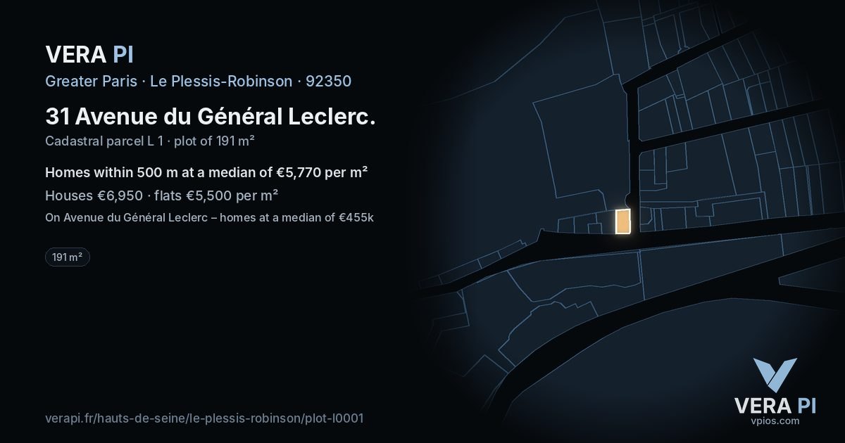31 Avenue du Général Leclerc, Le Plessis-Robinson at night – the plot lit, the parcels around coloured by the prices near them