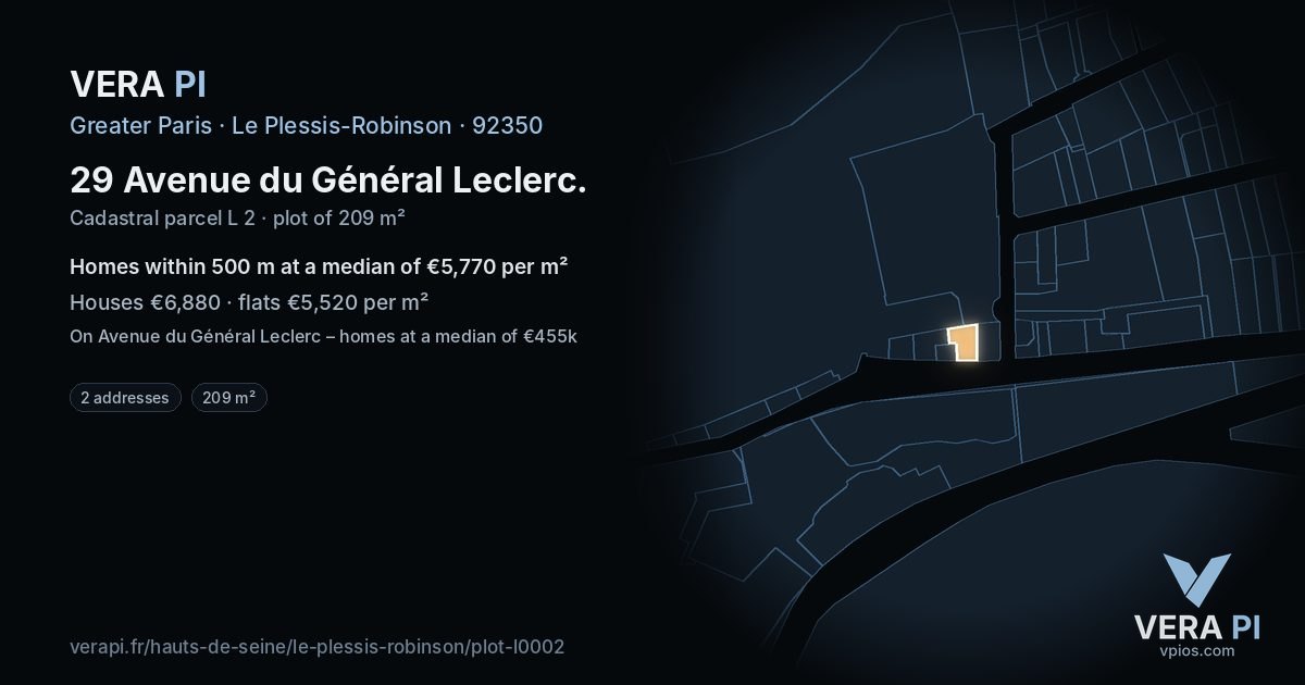 29 Avenue du Général Leclerc, Le Plessis-Robinson at night – the plot lit, the parcels around coloured by the prices near them
