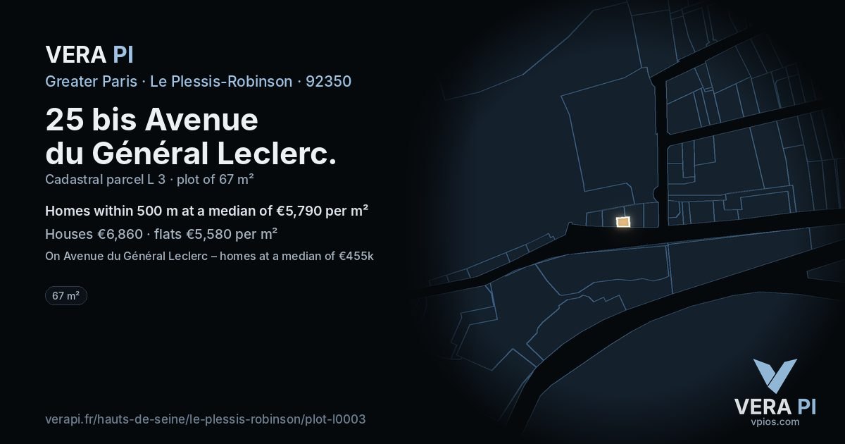 25 bis Avenue du Général Leclerc, Le Plessis-Robinson at night – the plot lit, the parcels around coloured by the prices near them