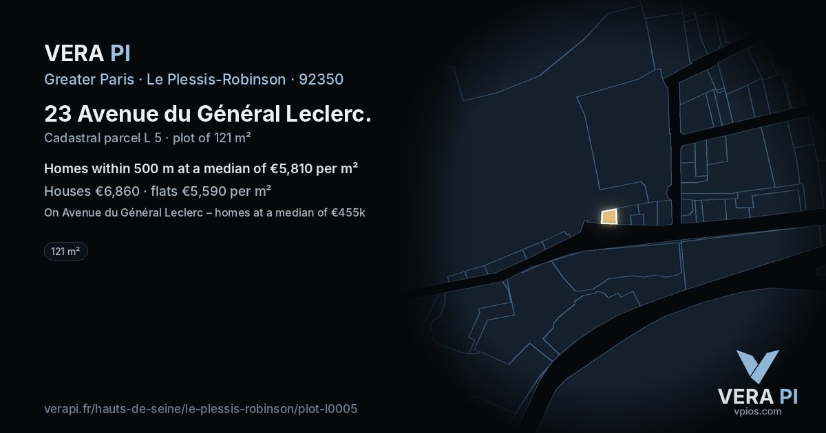 23 Avenue du Général Leclerc, Le Plessis-Robinson at night – the plot lit, the parcels around coloured by the prices near them