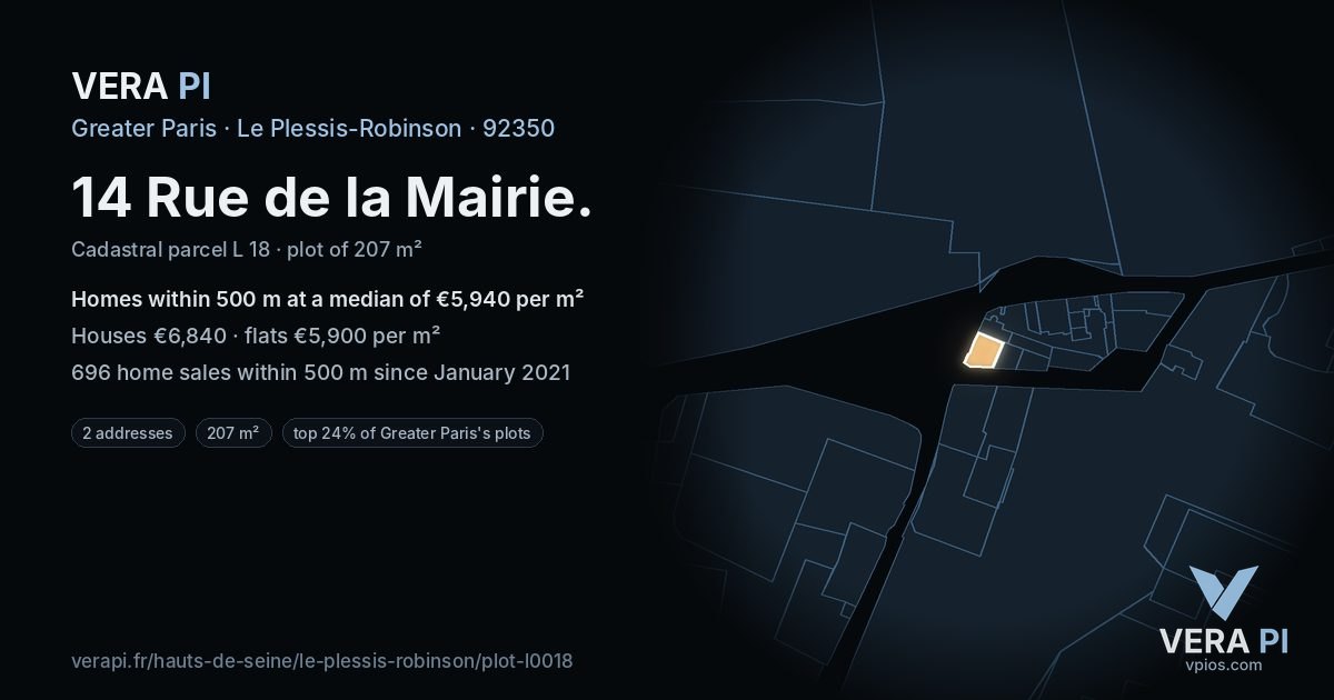 14 Rue de la Mairie, Le Plessis-Robinson at night – the plot lit, the parcels around coloured by the prices near them
