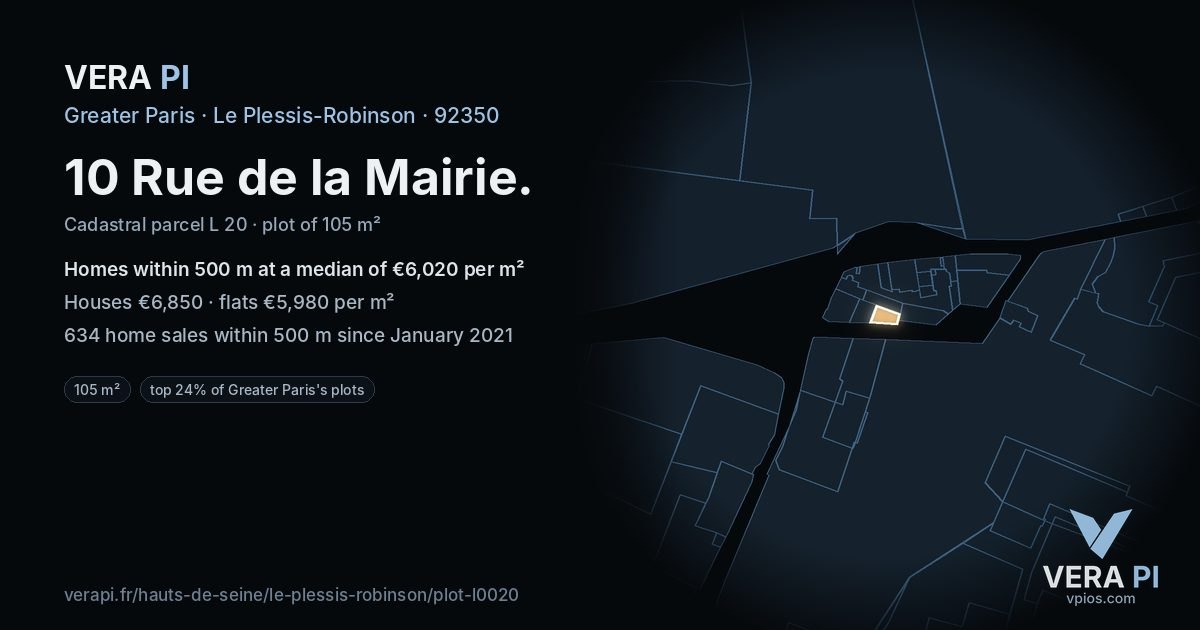 10 Rue de la Mairie, Le Plessis-Robinson at night – the plot lit, the parcels around coloured by the prices near them