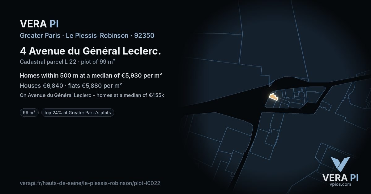 4 Avenue du Général Leclerc, Le Plessis-Robinson at night – the plot lit, the parcels around coloured by the prices near them