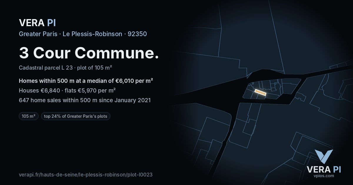 3 Cour Commune, Le Plessis-Robinson at night – the plot lit, the parcels around coloured by the prices near them