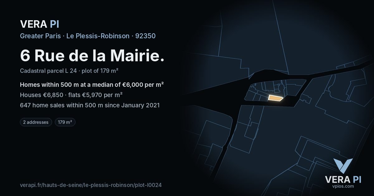6 Rue de la Mairie, Le Plessis-Robinson at night – the plot lit, the parcels around coloured by the prices near them
