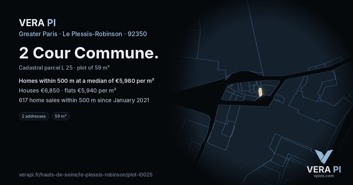 2 Cour Commune, Le Plessis-Robinson at night – the plot lit, the parcels around coloured by the prices near them