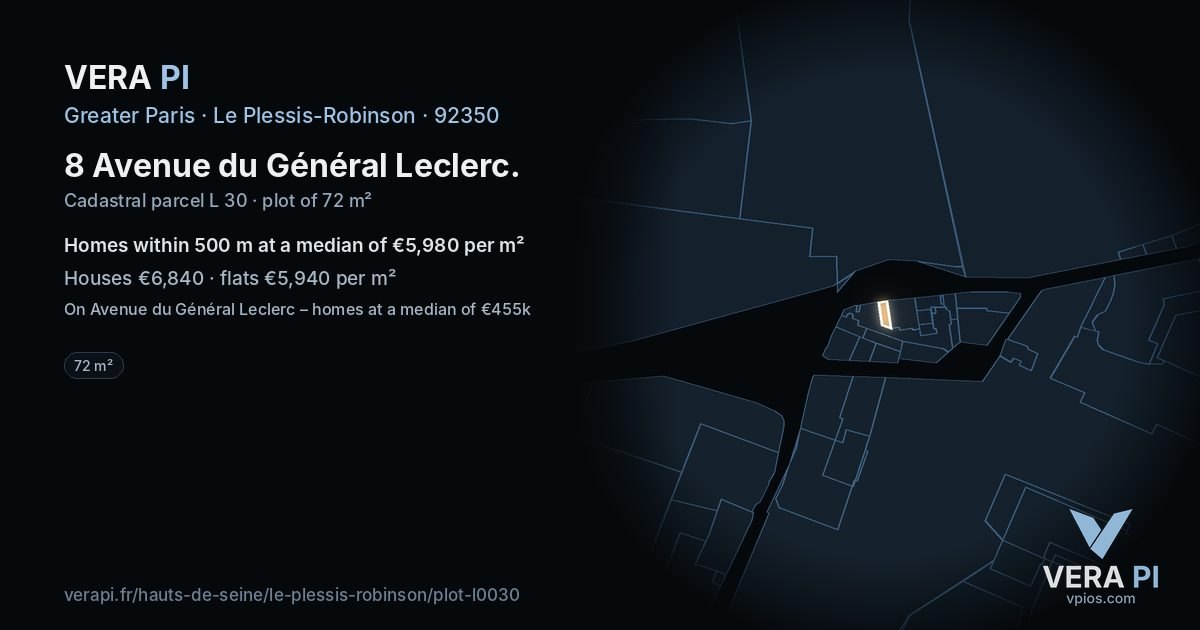 8 Avenue du Général Leclerc, Le Plessis-Robinson at night – the plot lit, the parcels around coloured by the prices near them