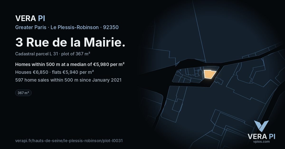 3 Rue de la Mairie, Le Plessis-Robinson at night – the plot lit, the parcels around coloured by the prices near them