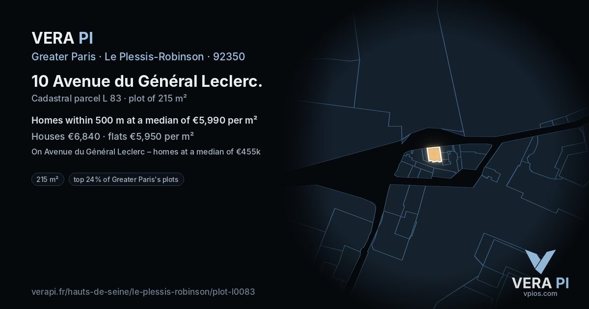 10 Avenue du Général Leclerc, Le Plessis-Robinson at night – the plot lit, the parcels around coloured by the prices near them