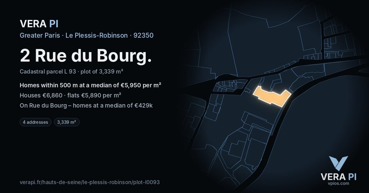 2 Rue du Bourg, Le Plessis-Robinson at night – the plot lit, the parcels around coloured by the prices near them
