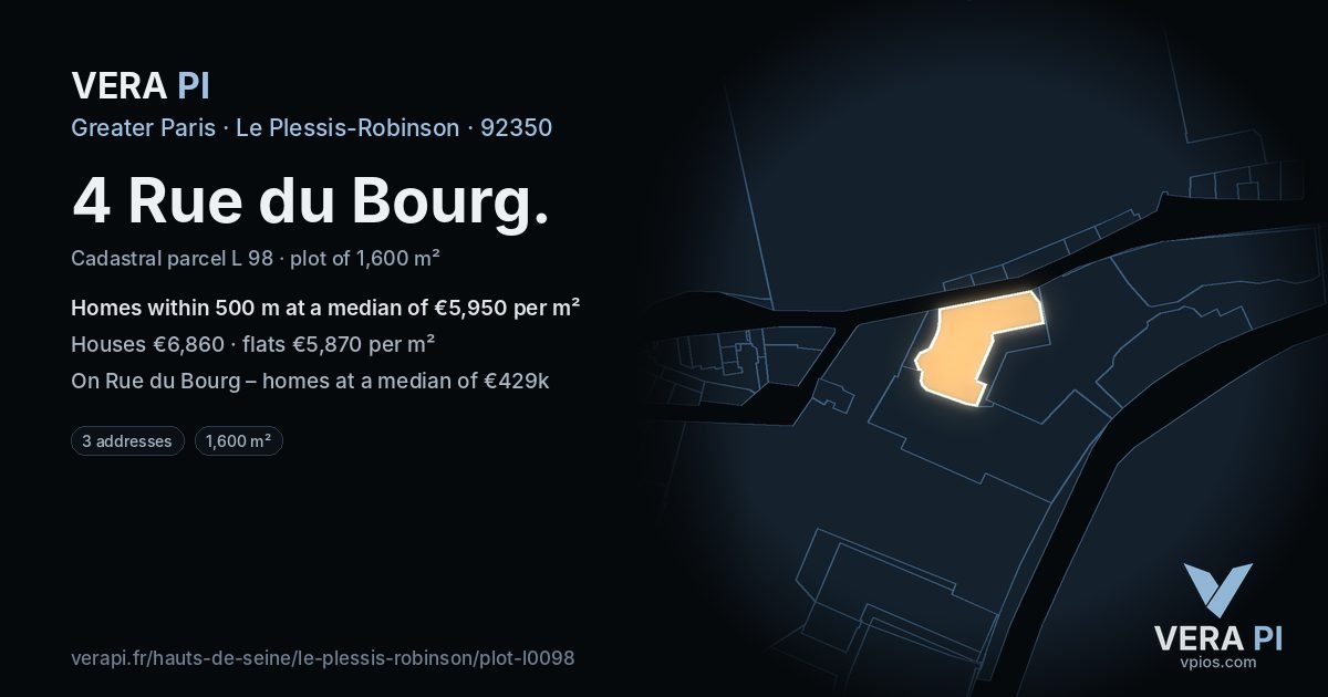4 Rue du Bourg, Le Plessis-Robinson at night – the plot lit, the parcels around coloured by the prices near them