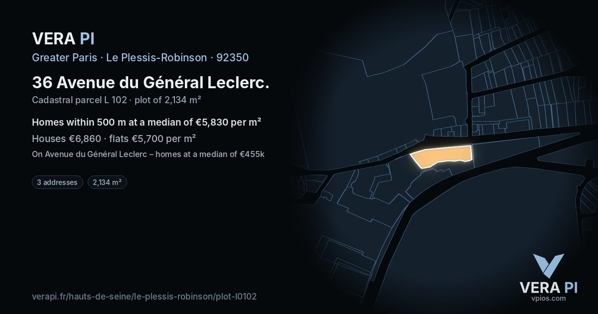 36 Avenue du Général Leclerc, Le Plessis-Robinson at night – the plot lit, the parcels around coloured by the prices near them