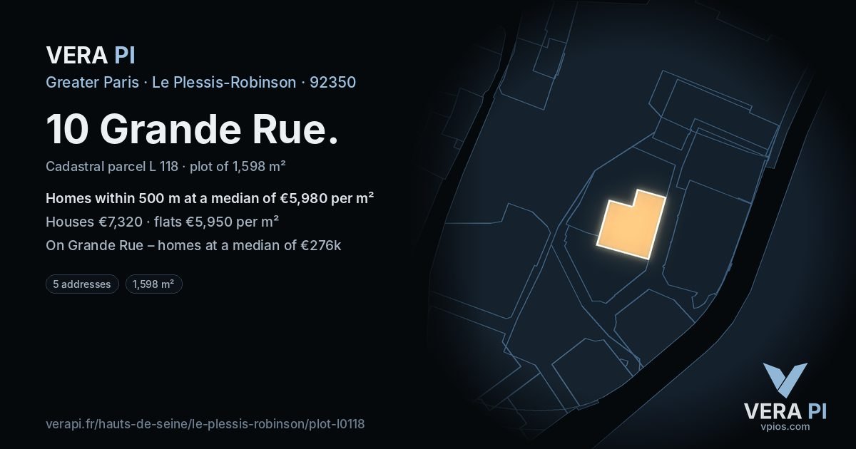 10 Grande Rue, Le Plessis-Robinson at night – the plot lit, the parcels around coloured by the prices near them