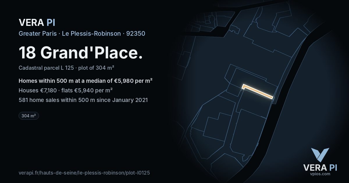 18 Grand'Place, Le Plessis-Robinson at night – the plot lit, the parcels around coloured by the prices near them