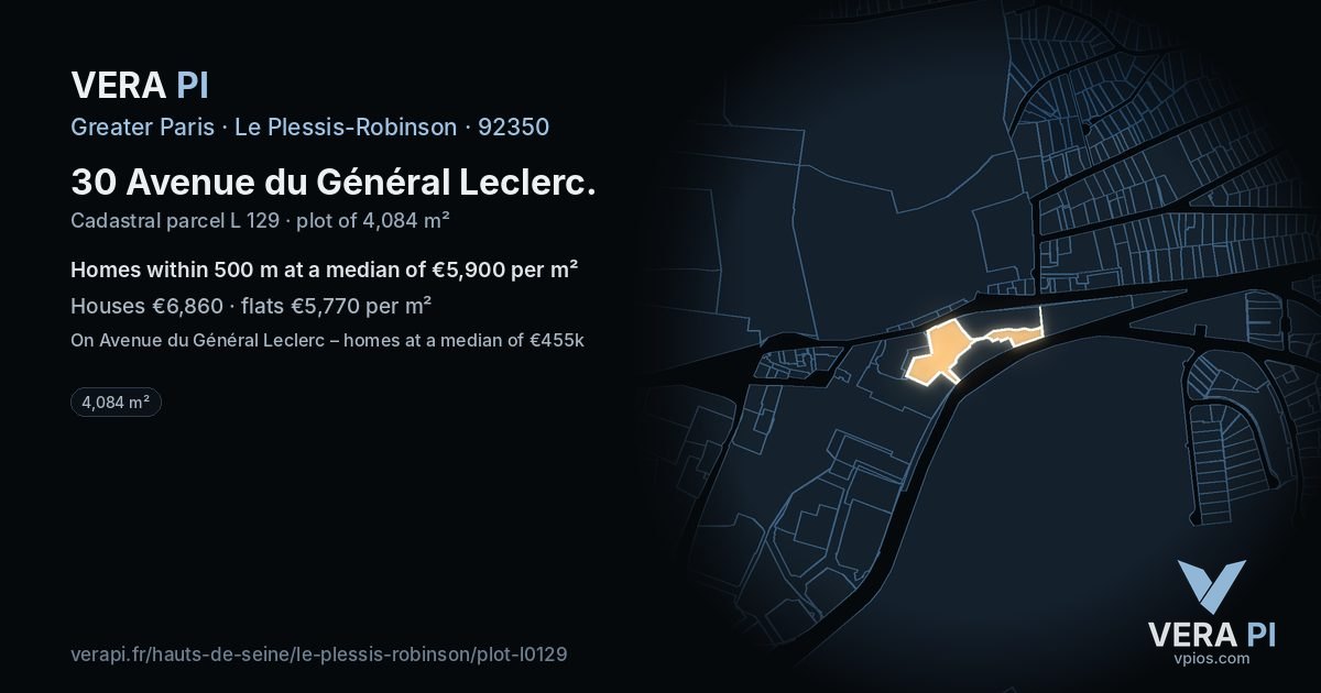 30 Avenue du Général Leclerc, Le Plessis-Robinson at night – the plot lit, the parcels around coloured by the prices near them