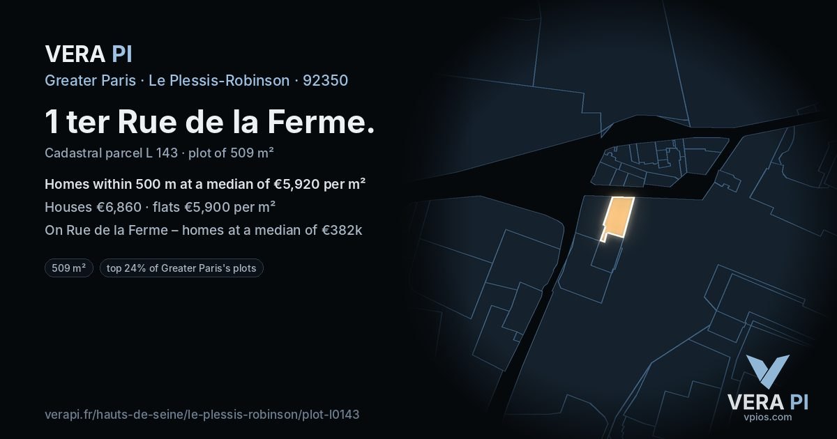 1 ter Rue de la Ferme, Le Plessis-Robinson at night – the plot lit, the parcels around coloured by the prices near them