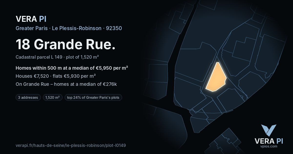 18 Grande Rue, Le Plessis-Robinson at night – the plot lit, the parcels around coloured by the prices near them