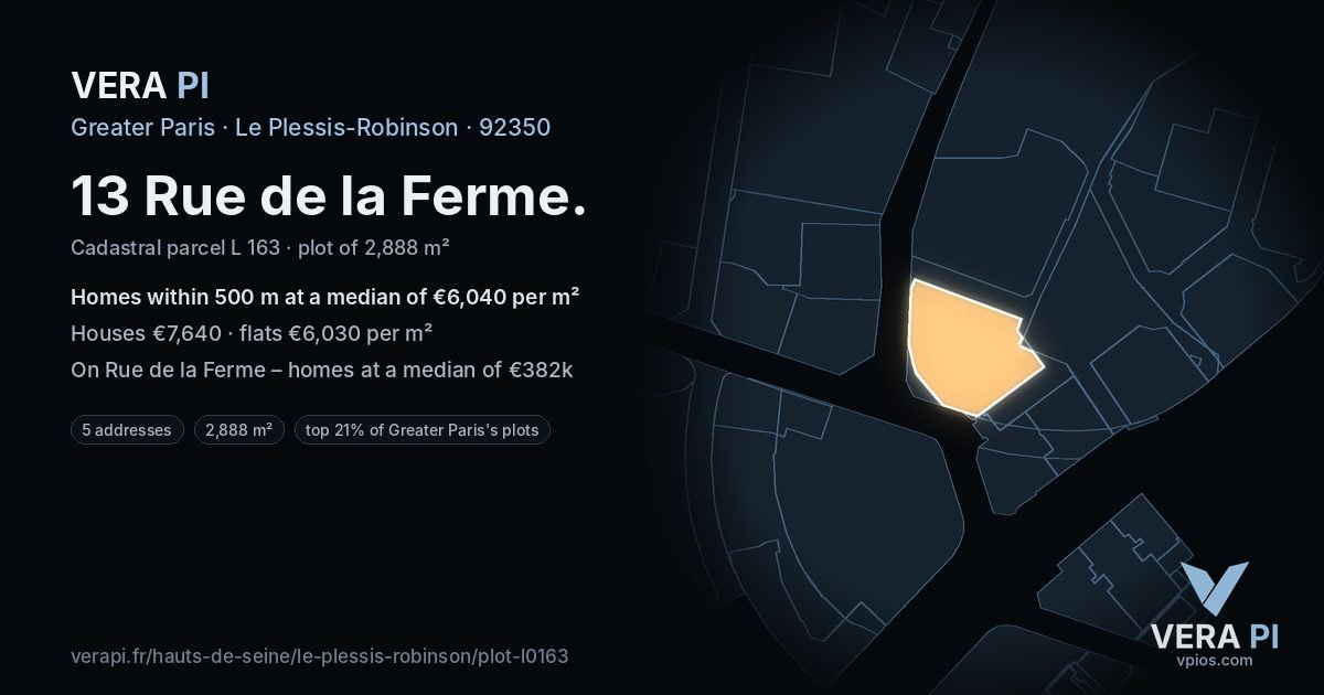 13 Rue de la Ferme, Le Plessis-Robinson at night – the plot lit, the parcels around coloured by the prices near them