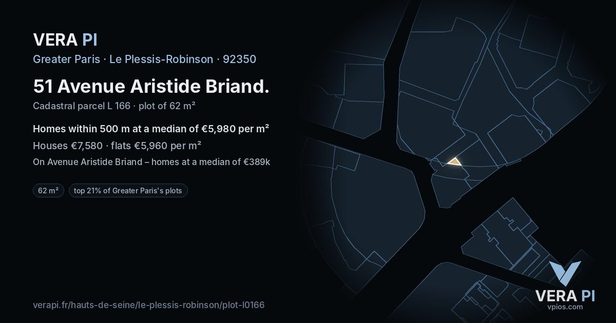 51 Avenue Aristide Briand, Le Plessis-Robinson at night – the plot lit, the parcels around coloured by the prices near them