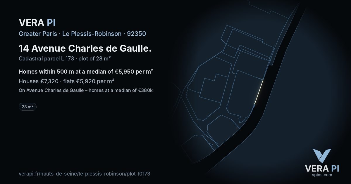 14 Avenue Charles de Gaulle, Le Plessis-Robinson at night – the plot lit, the parcels around coloured by the prices near them