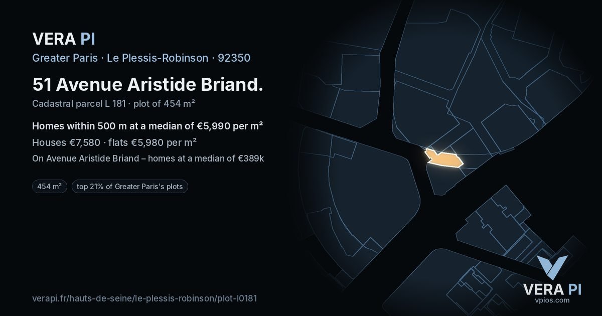 51 Avenue Aristide Briand, Le Plessis-Robinson at night – the plot lit, the parcels around coloured by the prices near them