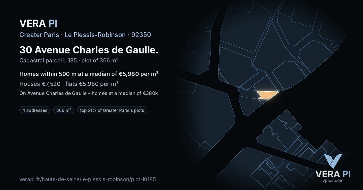 30 Avenue Charles de Gaulle, Le Plessis-Robinson at night – the plot lit, the parcels around coloured by the prices near them