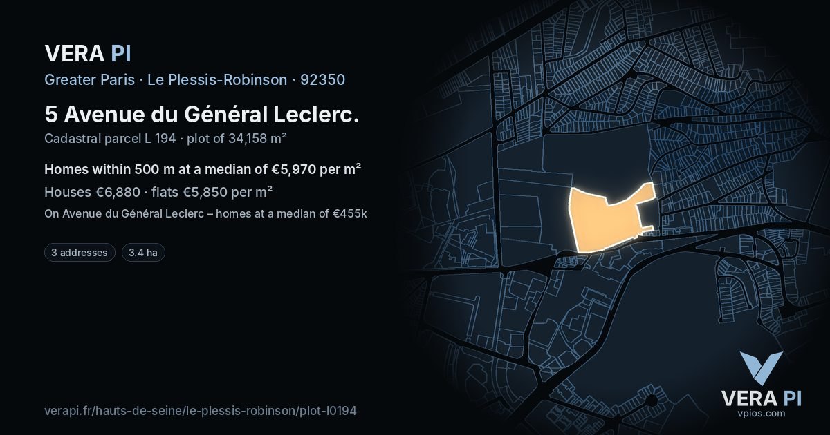 5 Avenue du Général Leclerc, Le Plessis-Robinson at night – the plot lit, the parcels around coloured by the prices near them