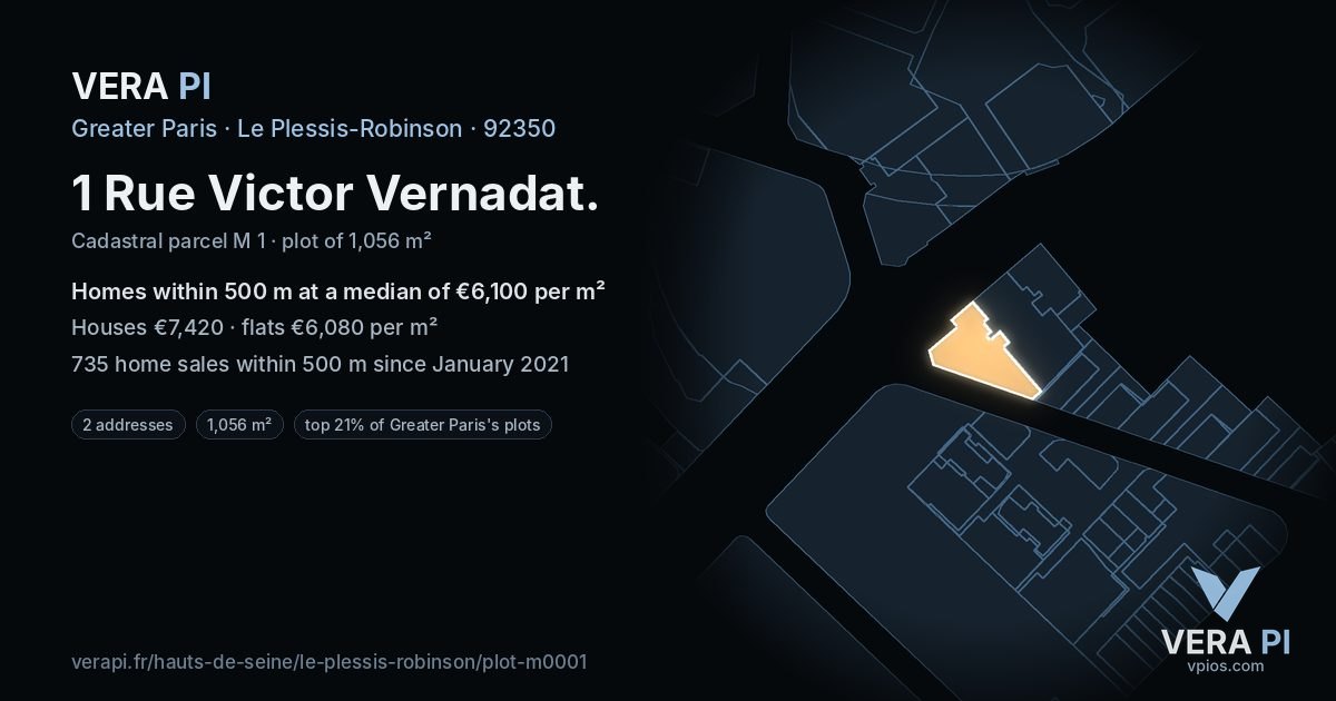 1 Rue Victor Vernadat, Le Plessis-Robinson at night – the plot lit, the parcels around coloured by the prices near them