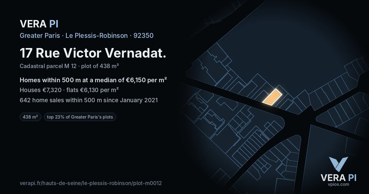 17 Rue Victor Vernadat, Le Plessis-Robinson at night – the plot lit, the parcels around coloured by the prices near them
