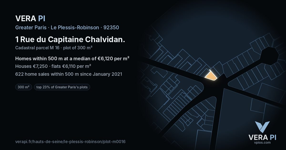 1 Rue du Capitaine Chalvidan, Le Plessis-Robinson at night – the plot lit, the parcels around coloured by the prices near them
