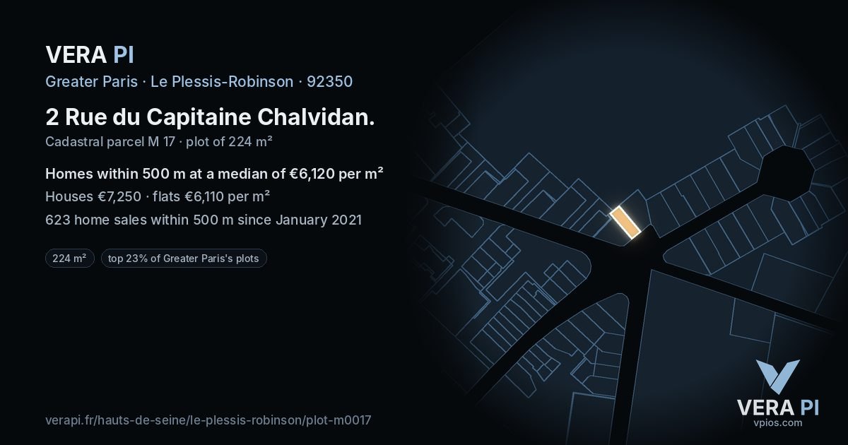 2 Rue du Capitaine Chalvidan, Le Plessis-Robinson at night – the plot lit, the parcels around coloured by the prices near them