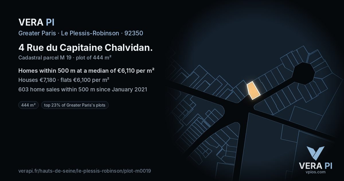 4 Rue du Capitaine Chalvidan, Le Plessis-Robinson at night – the plot lit, the parcels around coloured by the prices near them