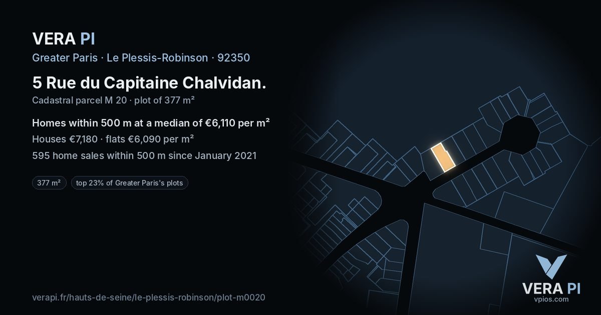 5 Rue du Capitaine Chalvidan, Le Plessis-Robinson at night – the plot lit, the parcels around coloured by the prices near them