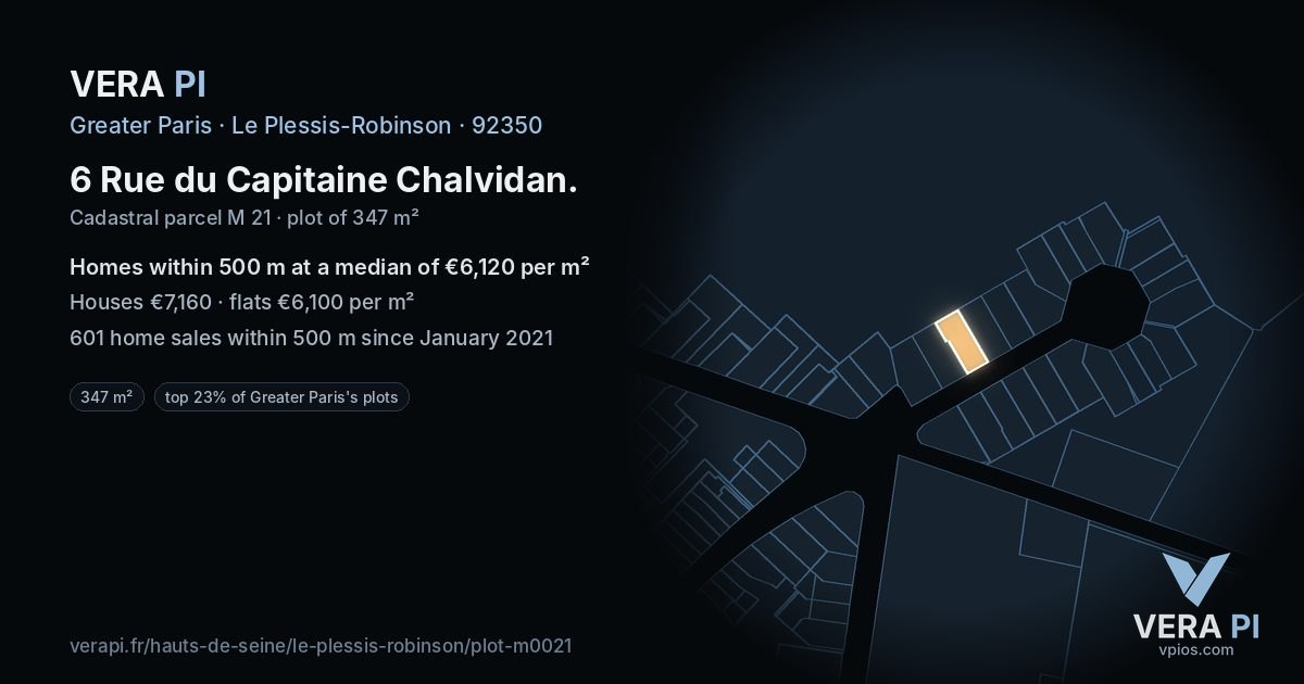 6 Rue du Capitaine Chalvidan, Le Plessis-Robinson at night – the plot lit, the parcels around coloured by the prices near them