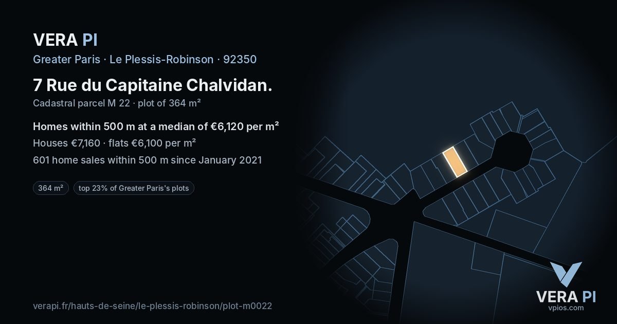 7 Rue du Capitaine Chalvidan, Le Plessis-Robinson at night – the plot lit, the parcels around coloured by the prices near them
