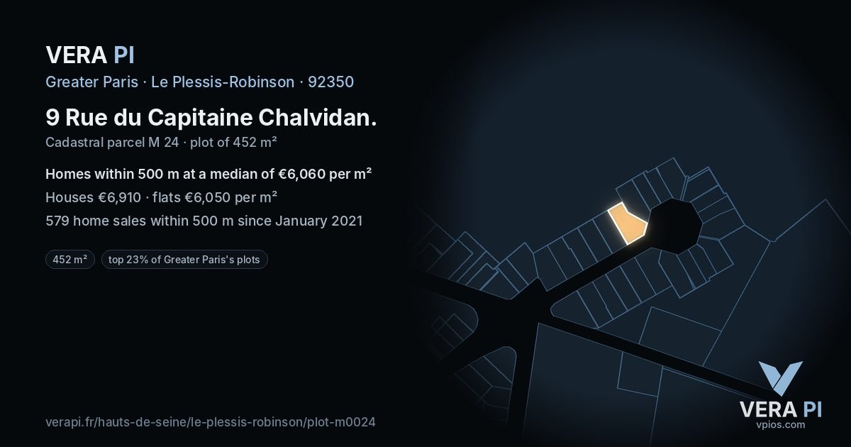 9 Rue du Capitaine Chalvidan, Le Plessis-Robinson at night – the plot lit, the parcels around coloured by the prices near them