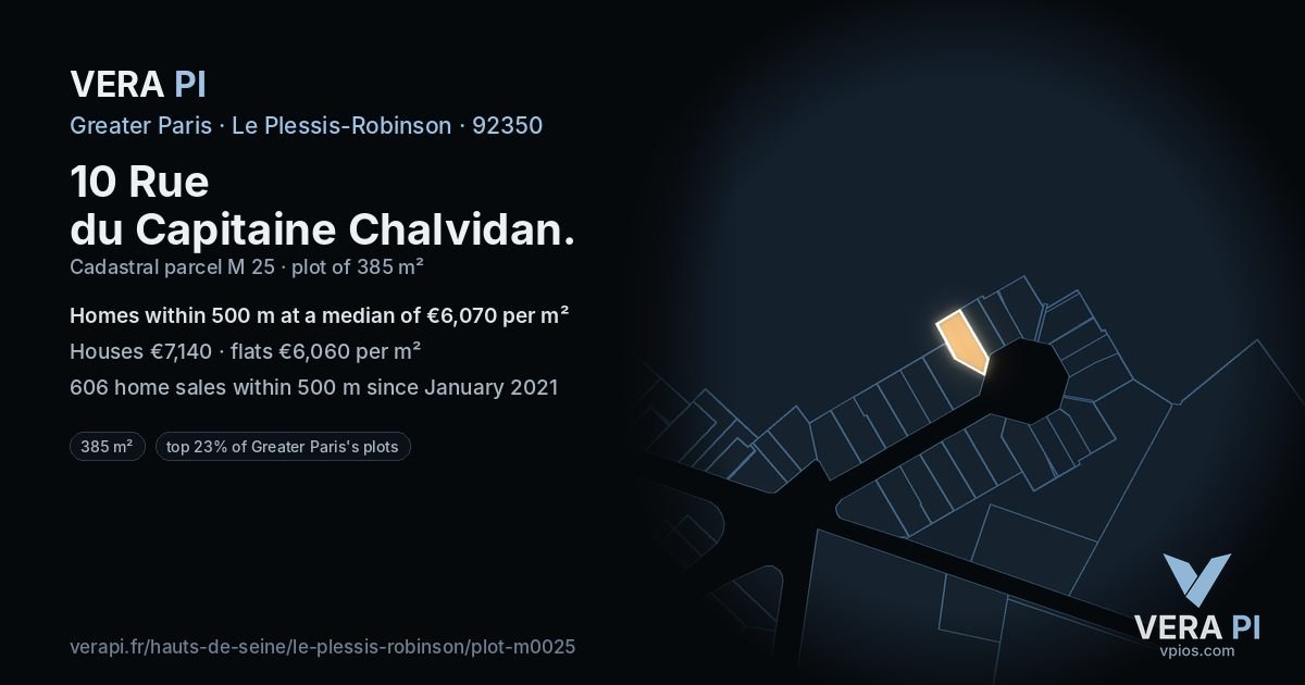 10 Rue du Capitaine Chalvidan, Le Plessis-Robinson at night – the plot lit, the parcels around coloured by the prices near them