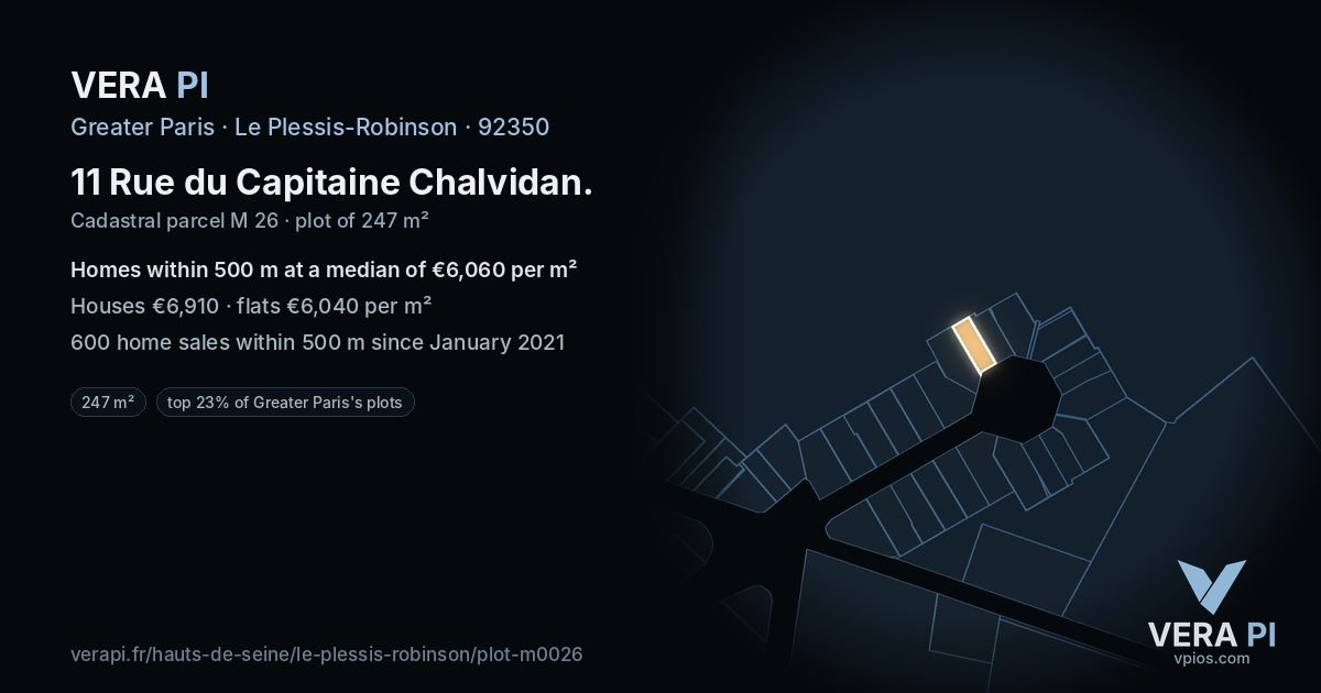 11 Rue du Capitaine Chalvidan, Le Plessis-Robinson at night – the plot lit, the parcels around coloured by the prices near them