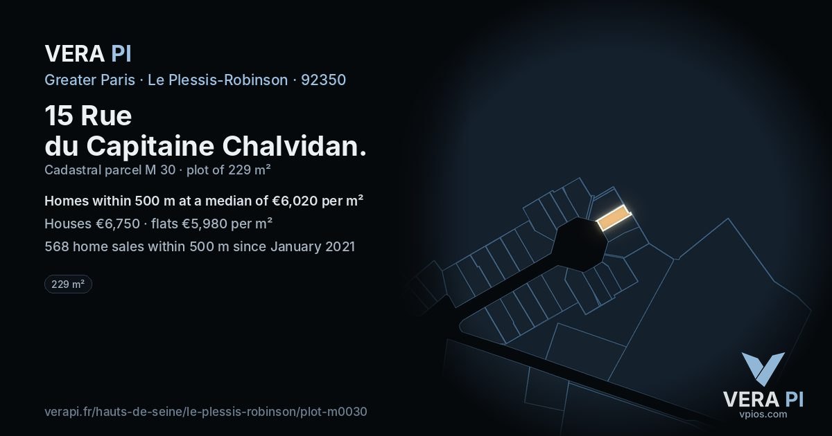 15 Rue du Capitaine Chalvidan, Le Plessis-Robinson at night – the plot lit, the parcels around coloured by the prices near them