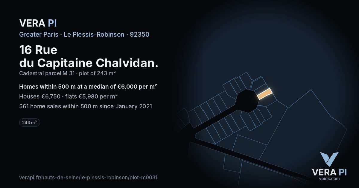 16 Rue du Capitaine Chalvidan, Le Plessis-Robinson at night – the plot lit, the parcels around coloured by the prices near them