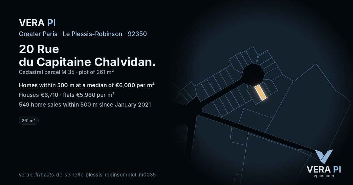 20 Rue du Capitaine Chalvidan, Le Plessis-Robinson at night – the plot lit, the parcels around coloured by the prices near them