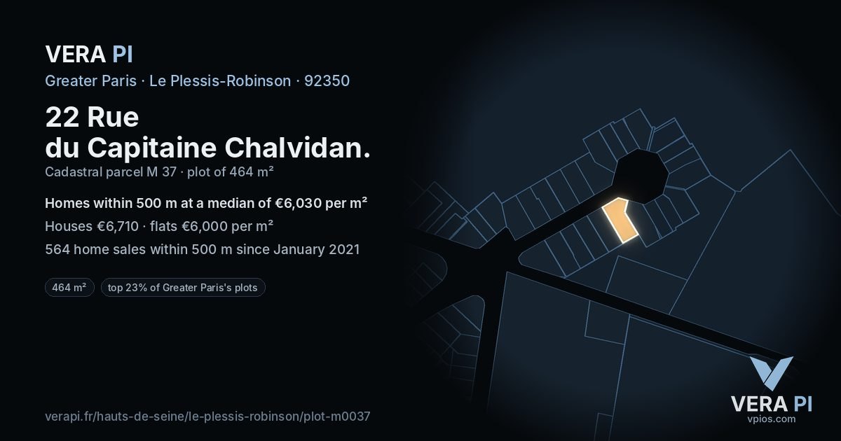 22 Rue du Capitaine Chalvidan, Le Plessis-Robinson at night – the plot lit, the parcels around coloured by the prices near them