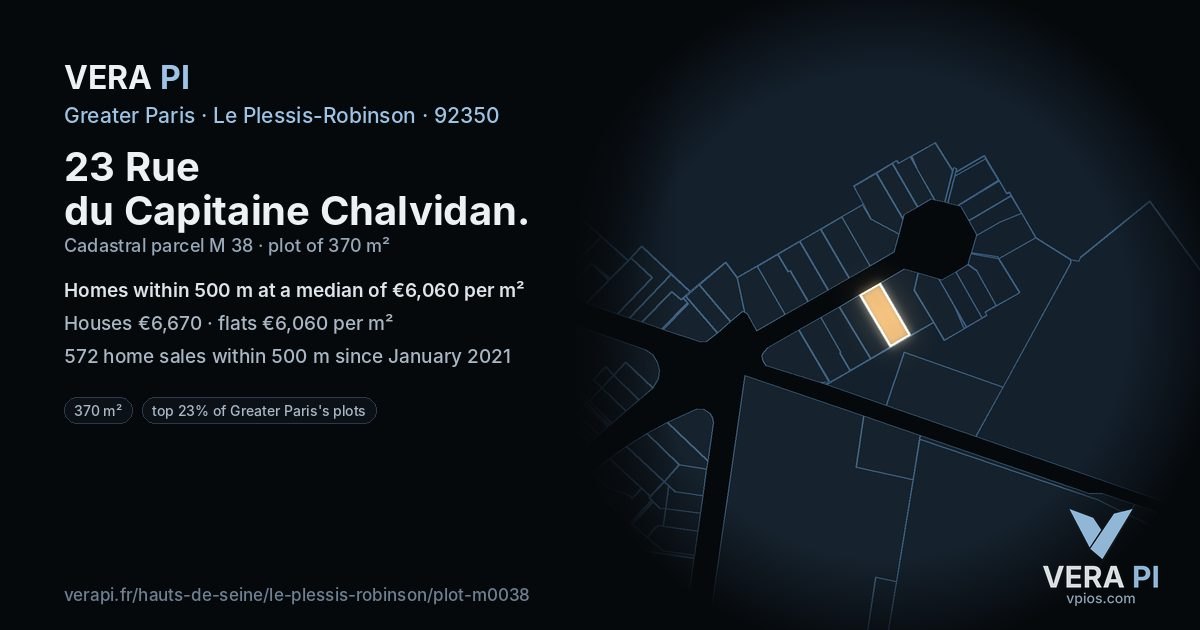 23 Rue du Capitaine Chalvidan, Le Plessis-Robinson at night – the plot lit, the parcels around coloured by the prices near them