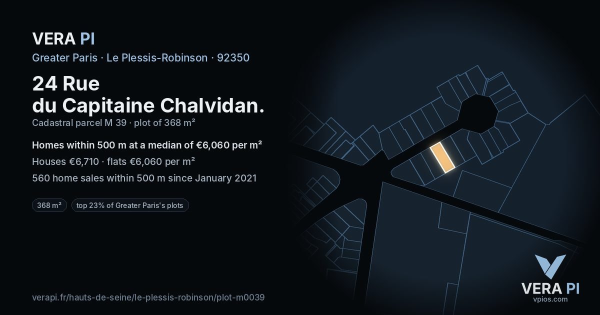 24 Rue du Capitaine Chalvidan, Le Plessis-Robinson at night – the plot lit, the parcels around coloured by the prices near them